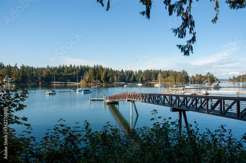 Boats and walkway at Port Madison, Bainbridge Island, seen from Hidden Cove Park
