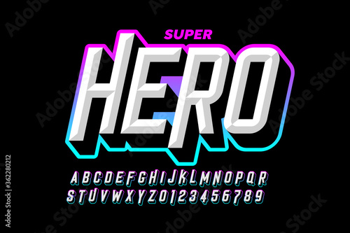 Comics superhero style font, alphabet letters and numbers