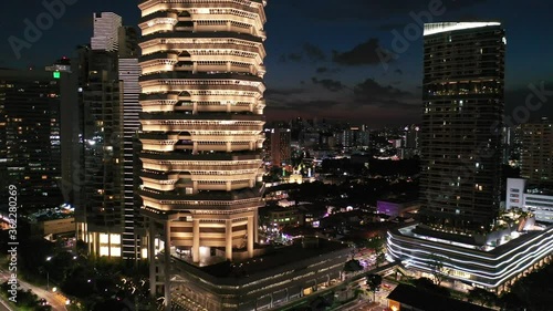 Singapore May 2019 4k aerial video of Outram Road looking to Chinatown skyline during sunset photo