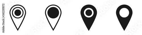 Locación diferentes diseños conjunto de iconos vector Ilustración estilo blanco y negro, iconos aislados en fondo blanco 