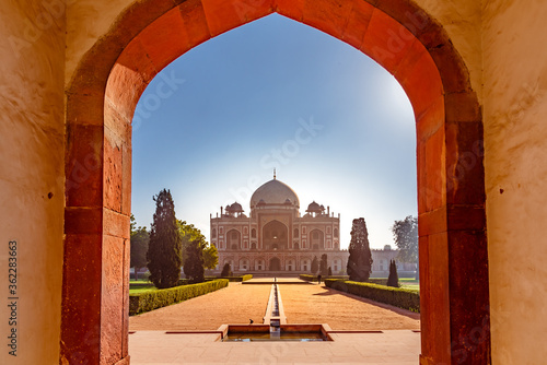 Humayun's tomb of Mughal Emperor Humayun designed by Persian architect Mirak Mirza Ghiyas in New Delhi, India. Tomb was commissioned by Humayun's wife Empress Bega Begum in 1569-70. photo