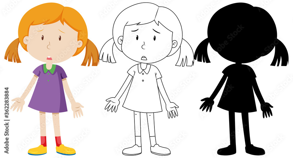 Sad girl with its outline and silhouette Sad girl with its outline and silhouette