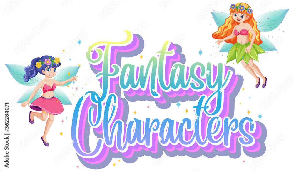 Fantasy characters logo with fairy tales on white background Fantasy characters logo with fairy tales on white background