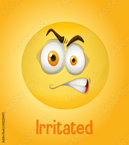 Irritated faces emoji with its description on yellow background