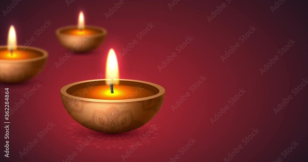 Happy Diwali, festival of lights. Burning diya lamps. Diwali celebration. 4K video animation. Happy Diwali, festival of lights. Burning diya lamps. Diwali celebration. 4K video animation.