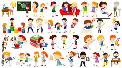 Set of cute kids cartoon character