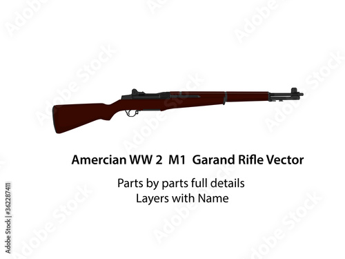 American WW2 M1 garand rifle | WW2 rifles vector parts by parts with layers name. best for animation such as firing, reloading etc.