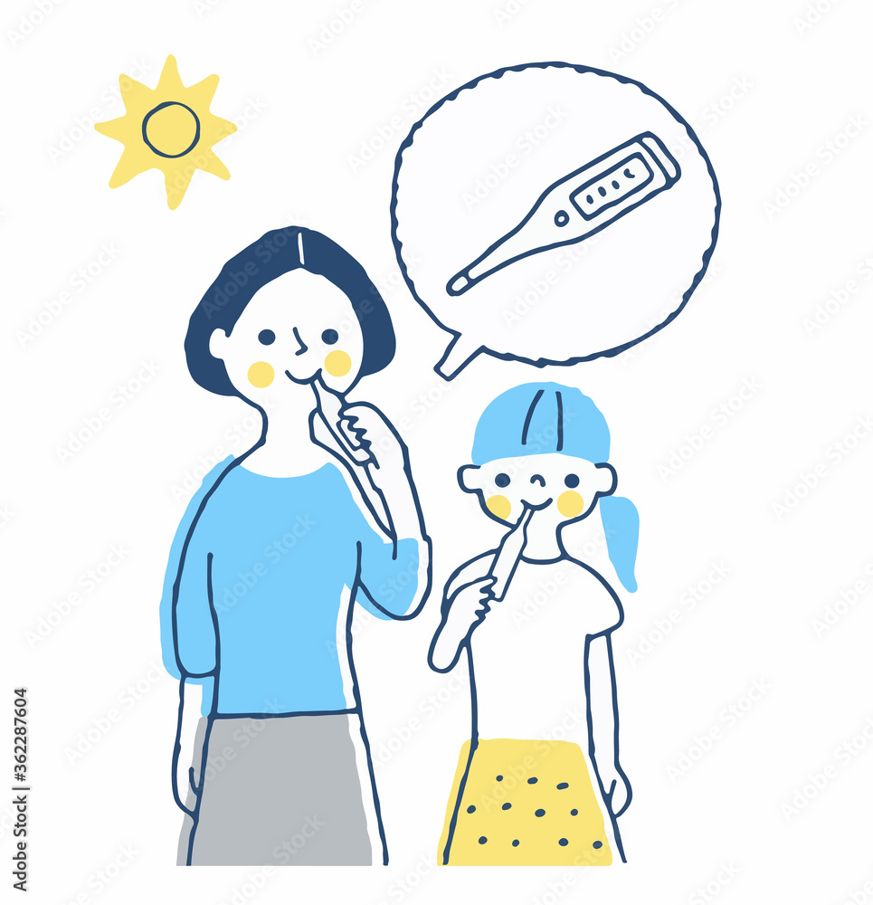 体温を測っているお母さんと女の子
体温を測っているお母さんと女の子