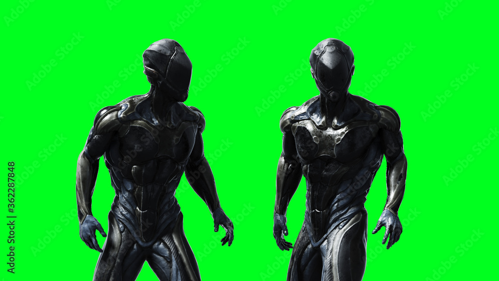 Military alien soldier isolate on green screen. 3d rendering. Military alien soldier isolate on green screen. 3d rendering.
