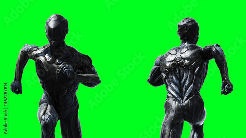 Military alien soldier isolate on green screen. 3d rendering.