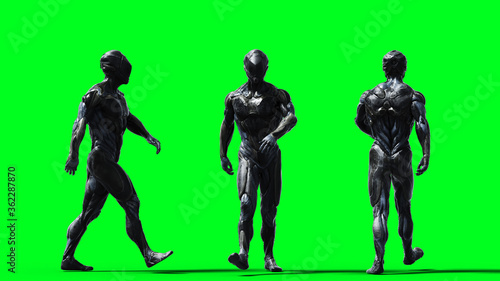 Military alien soldier isolate on green screen. 3d rendering.