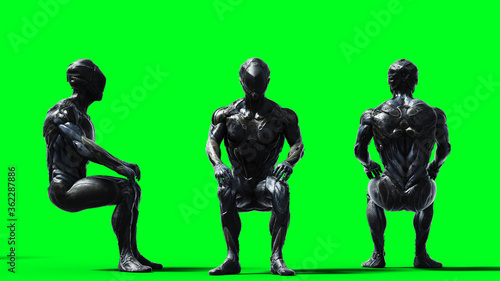 Military alien soldier isolate on green screen. 3d rendering.