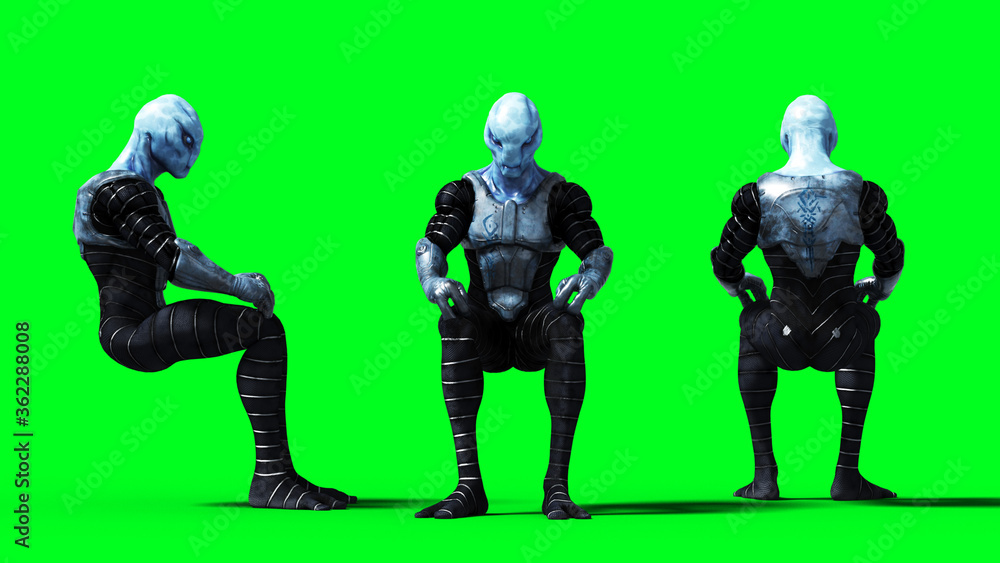 Military alien isolate on green screen. 3d rendering. Military alien isolate on green screen. 3d rendering.