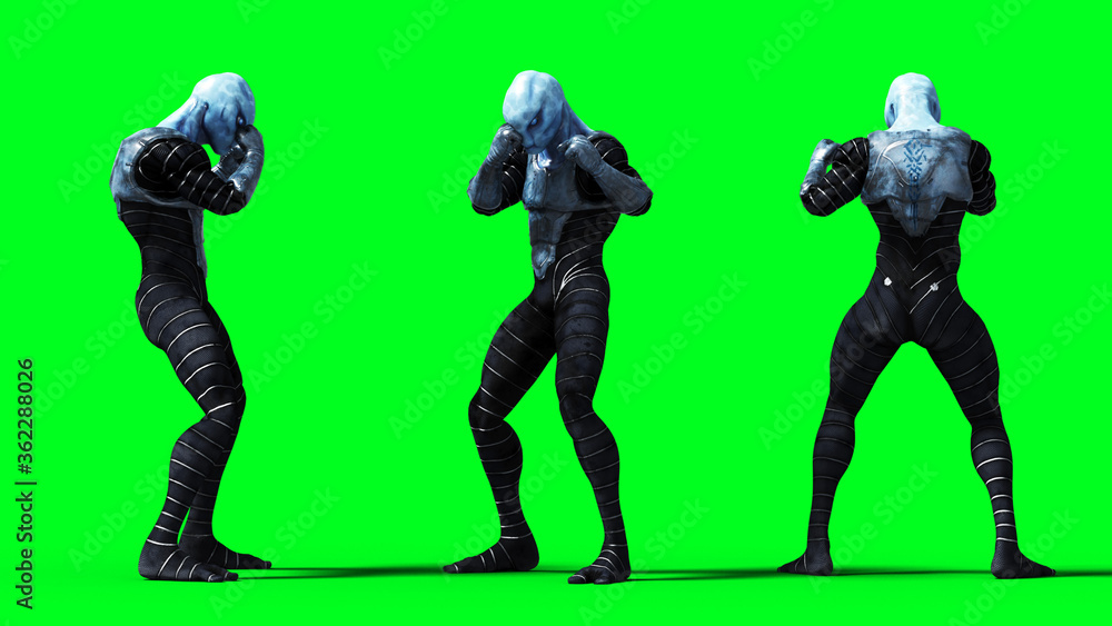 Military alien isolate on green screen. 3d rendering. Military alien isolate on green screen. 3d rendering.