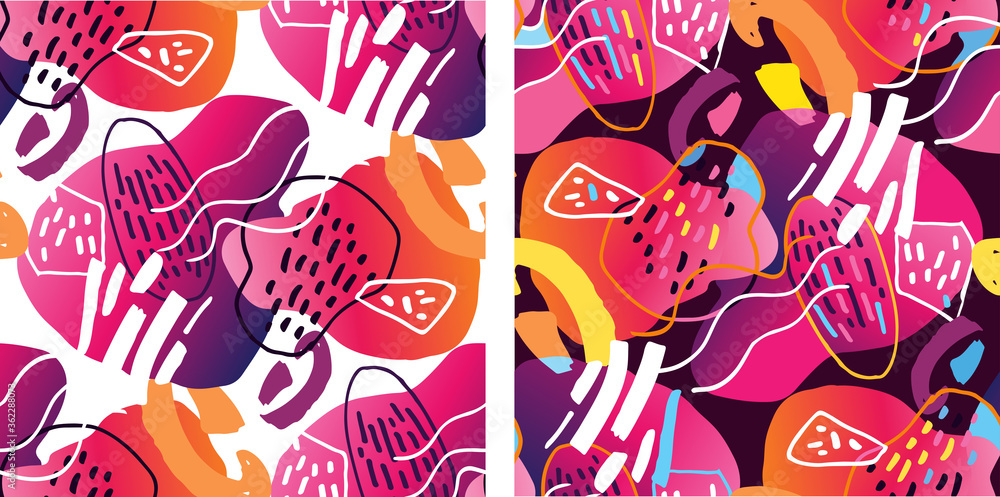 Obraz premium Modern abstract covers set. Modern artistic cards design template. Set of abstract background designs - summer sale, social media promotional content. Colorful trendy shapes.