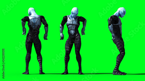 Military alien isolate on green screen. 3d rendering.