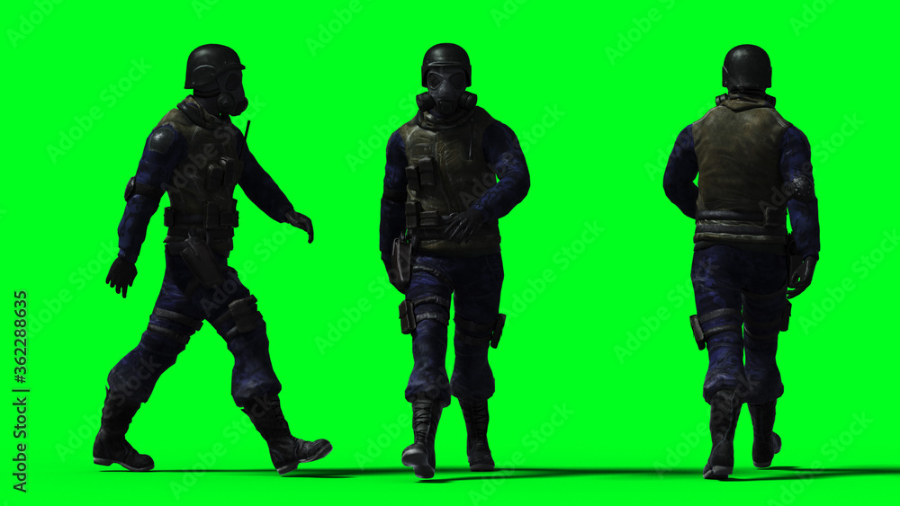 Military soldier isolate on green screen. 3d rendering. Military soldier isolate on green screen. 3d rendering.