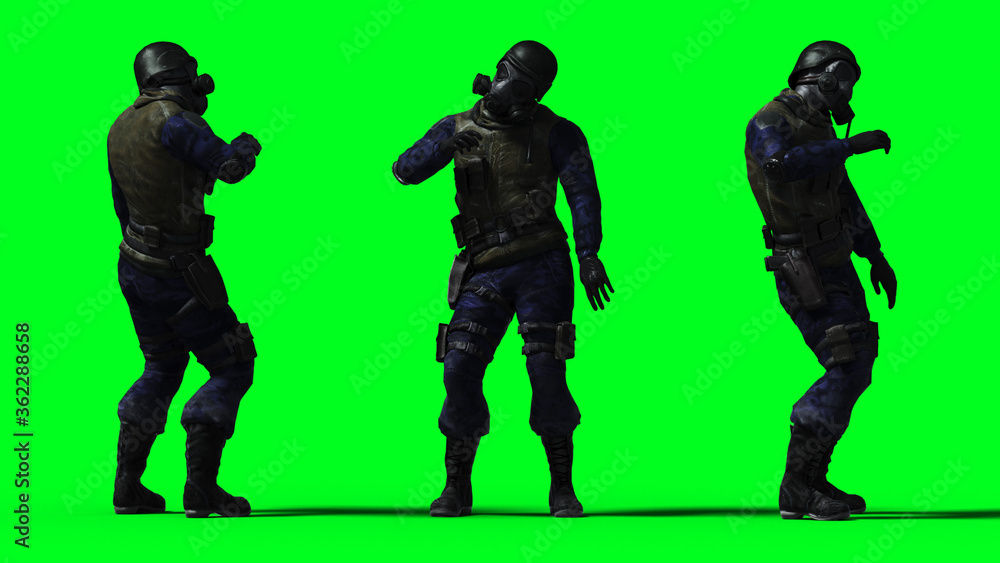 Naklejka premium Military soldier isolate on green screen. 3d rendering.