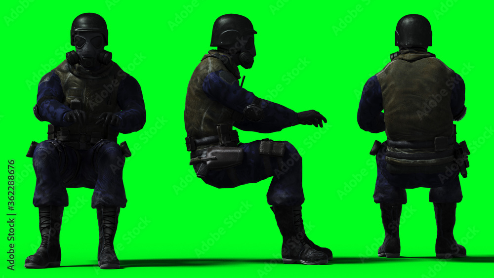 Military soldier isolate on green screen. 3d rendering. Military soldier isolate on green screen. 3d rendering.