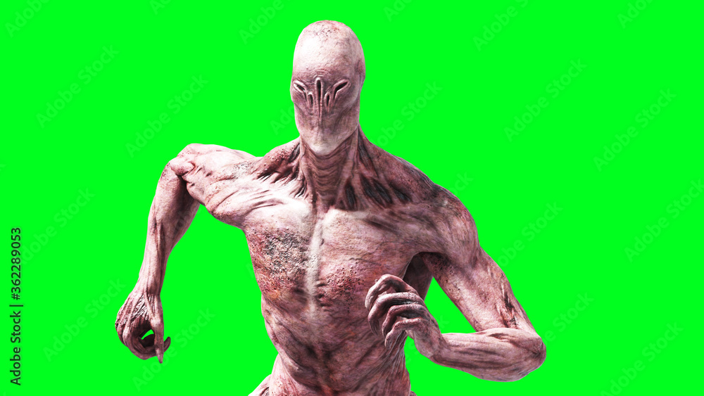 Scary monster isolate on green screen. 3d rendering. Scary monster isolate on green screen. 3d rendering.