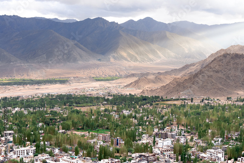 A beautiful sunlight during the sunset with mountain background at Leh town, the capital of Ladakh, Northern India.