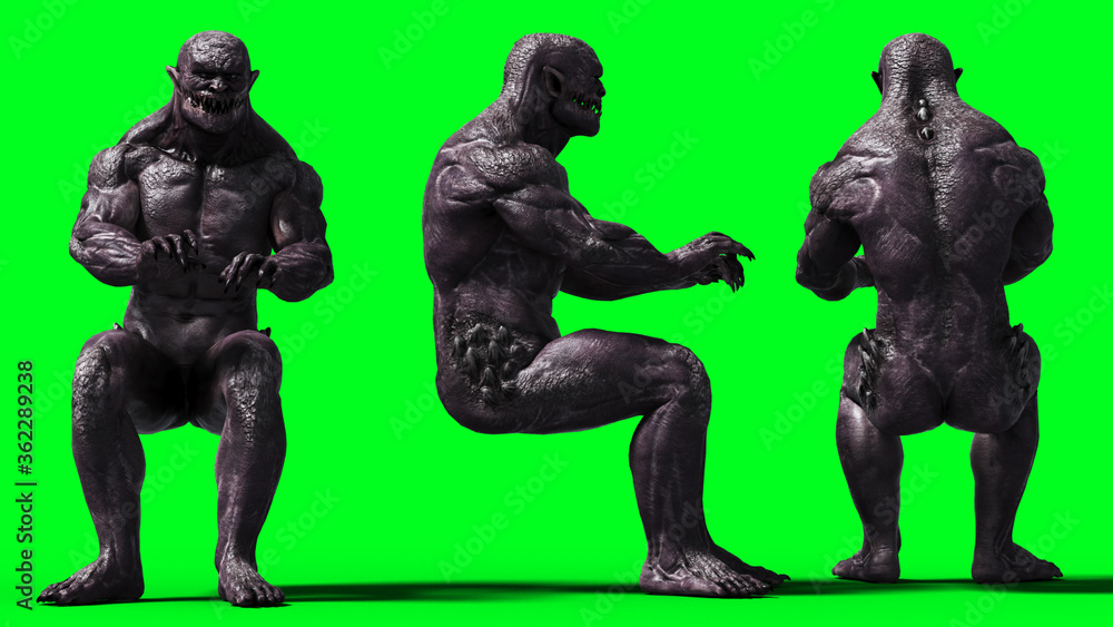 Scary monster isolate on green screen. 3d rendering. Scary monster isolate on green screen. 3d rendering.