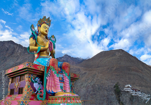 Diskit Monastery also known as Deskit Gompa or Diskit Gompa is the oldest and largest Buddhist monastery in the Nubra Valley of Ladakh, northern India. photo