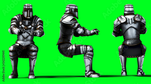 Knight isolate on green screen. Realistic 3d rendering.