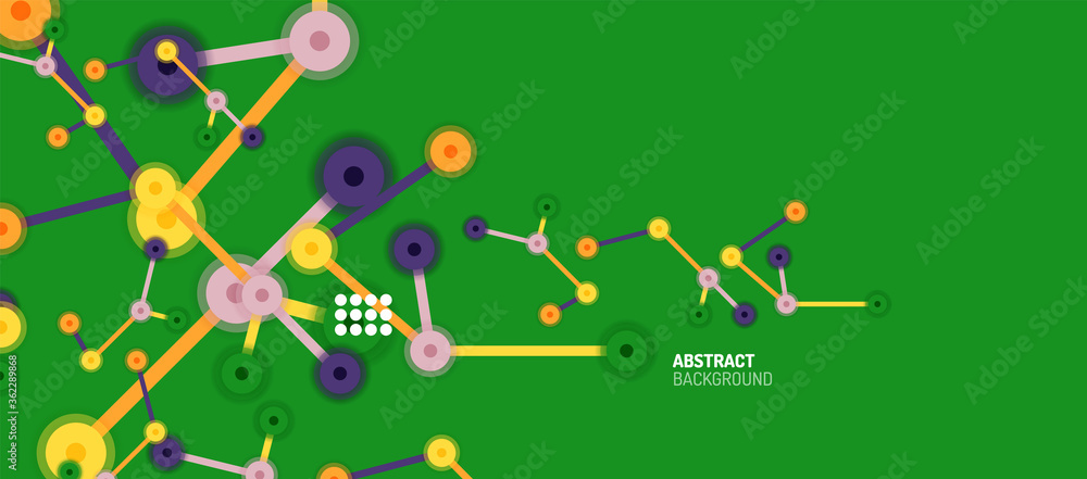 Flat style geometric abstract background, round dots or circle connections on color background. Technology network concept. Flat style geometric abstract background, round dots or circle connections on color background. Technology network concept.