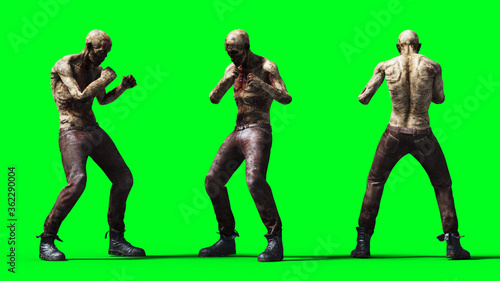 Zombie green screen isolate. Realistic 3d rendering.