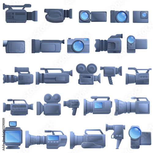 Camcorder icons set. Cartoon set of camcorder vector icons for web design