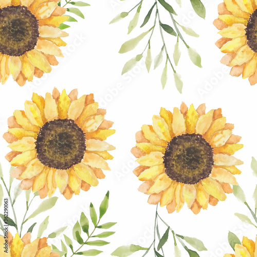 Watercolor sunflower floral seamless pattern