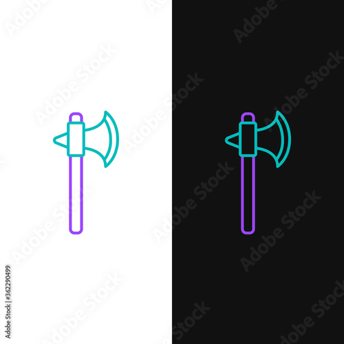 Line Medieval axe icon isolated on white and black background. Battle axe, executioner axe. Colorful outline concept. Vector.