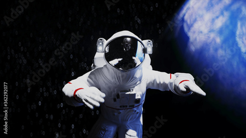 Fototapeta Naklejka Na Ścianę i Meble -  Astronaut levitation in space. realistic 3d rendering.