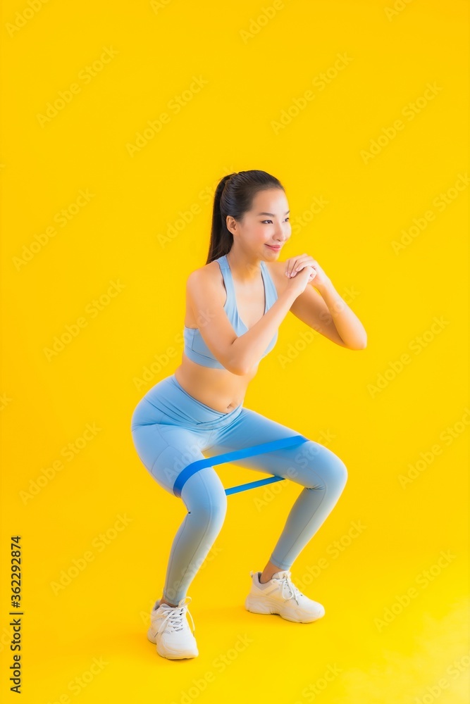 Portrait beautiful young asian woman wear sportwear with sport rubber Portrait beautiful young asian woman wear sportwear with sport rubber