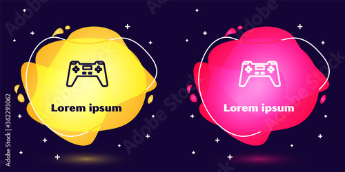 Set line Gamepad icon isolated on blue background. Game controller. Abstract banner with liquid shapes. Vector Illustration