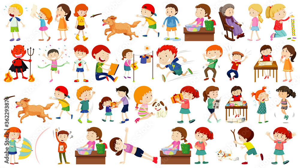 Set of cute kids cartoon character Set of cute kids cartoon character