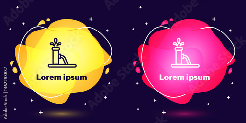 Set line Oil pump or pump jack icon isolated on blue background. Oil rig. Abstract banner with liquid shapes. Vector Illustration