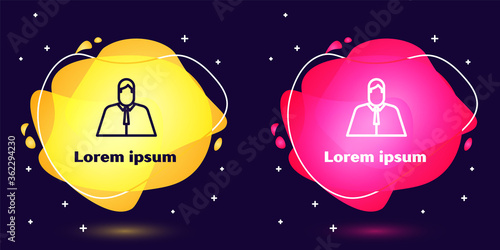 Set line Lawyer, attorney, jurist icon isolated on blue background. Jurisprudence, law or court icon. Abstract banner with liquid shapes. Vector Illustration