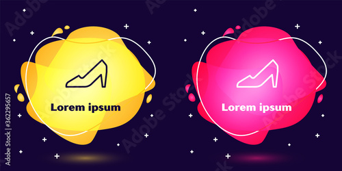 Set line Woman shoe with high heel icon isolated on blue background. 8 March. International Happy Women Day. Abstract banner with liquid shapes. Vector Illustration