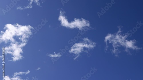 White clouds move slowly against the blue sky