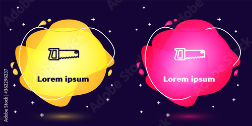 Set line Hand saw icon isolated on blue background. Abstract banner with liquid shapes. Vector Illustration