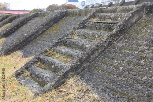 低い堤防に設けられた短い階段