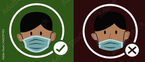 Man wearing protective medical face mask cartoon design icon vector illustration. Infectious control and prevent corona virus, covid-19 epidemic concept.