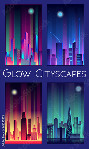 Future Cities Neon and Glor Cityscapes Poster Set  #362297473