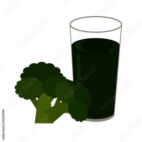 Broccoli smoothie juice in glass isolated on white. Vector illustration.