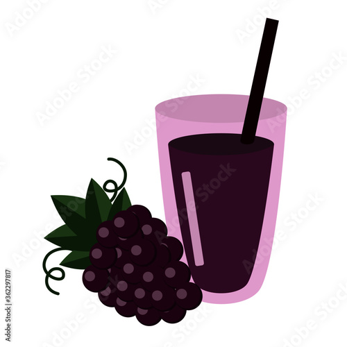 Red grape fruit with glass of grapes juice isolated on white. icon vector illustration.