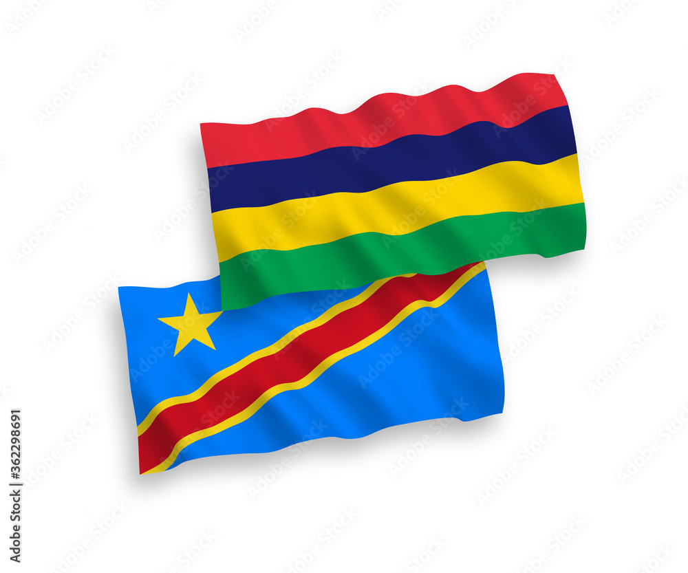 Obraz premium Flags of Mauritius and Democratic Republic of the Congo on a white background