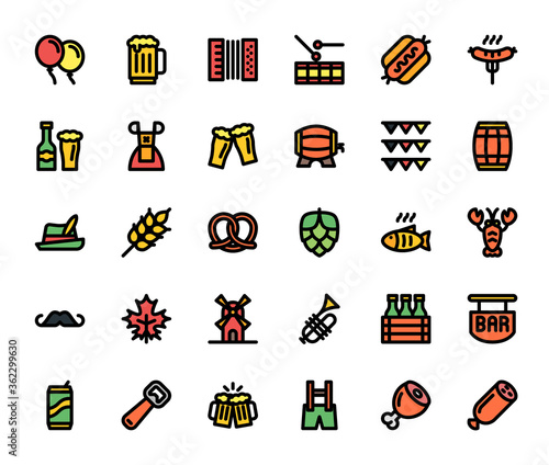 oktoberfest basic outline filled color icons pack