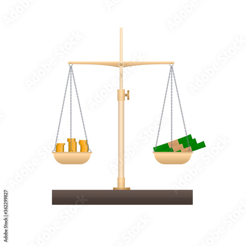 Money on the scales. Finance, vector illustration